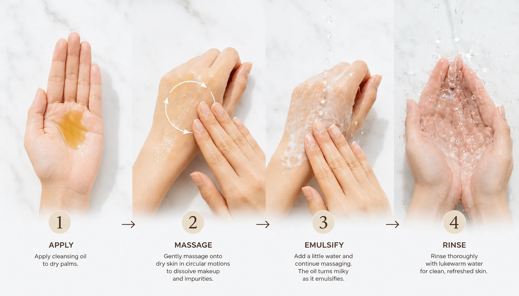 Step by step guide showing how to use cleansing oil properly