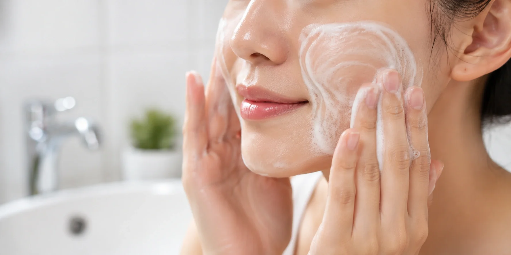 Proper face washing technique with gentle circular motions