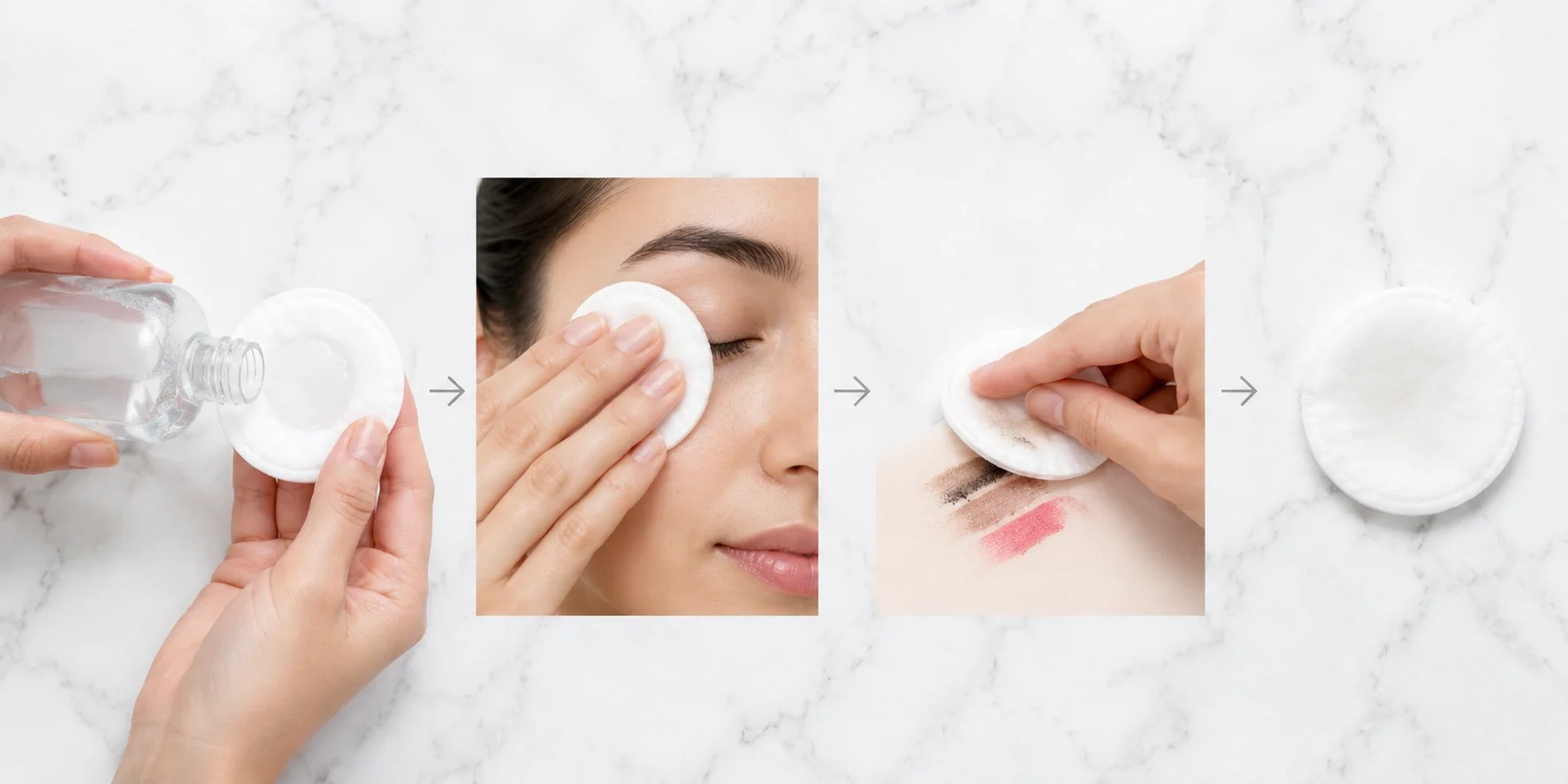 Step-by-step demonstration of micellar water application
