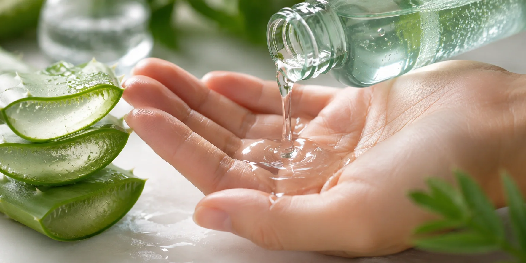 Close up of hydrating toner texture with aloe vera