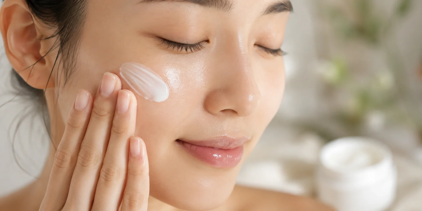 Applying a rich moisturizing cream to the face