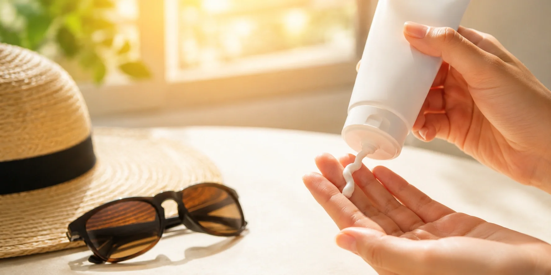 Applying sunscreen protection on a sunny day
